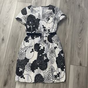 Peter Som Anthropologie Sheath Dress Textured Embellishments White Black Size 8